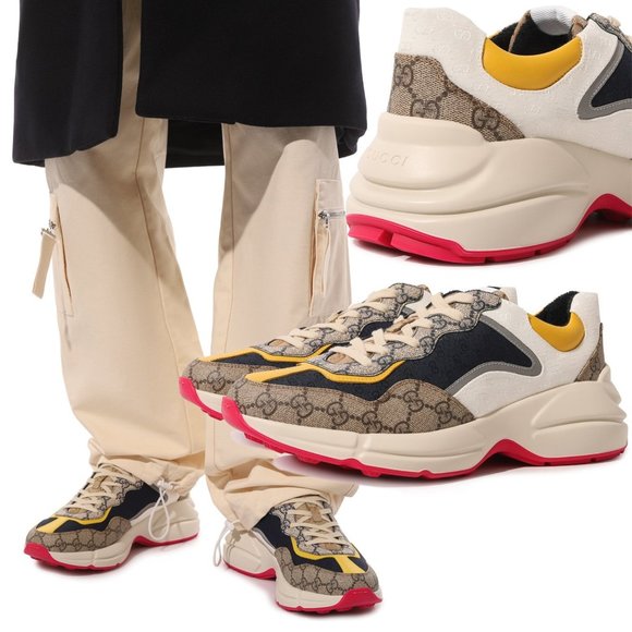 GUCCI SNEAKERS RHYTON GG LOGO MULTICOLOR CANVAS SHOES $890 10.5 (US 11) - Picture 1 of 16